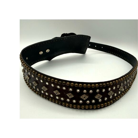 Jose Luis German Silver Buckle Brass & Rhinestone Studded Leather Western Belt main image 10
